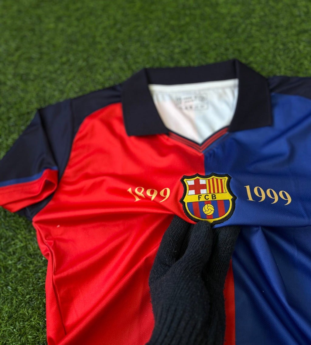 BARCELONA 1999-00 HOME JERSEY, HALF SLEEVE POLO EMBROIDERY
