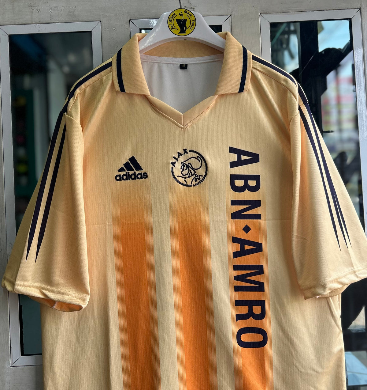 AJAX 2004-05 AWAY JERSEY, FIVE SLEEVE POLO EMBROIDERY