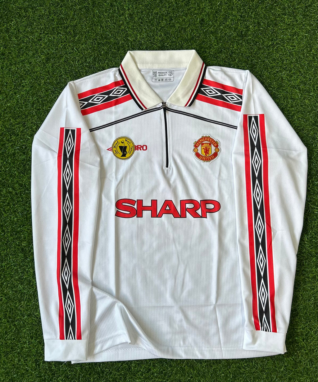 MAN UNITED 1998-99 WHITE JERSEY, FULL SLEEVE POLO EMBROIDERY