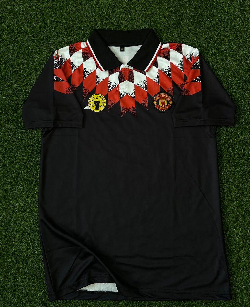 MAN UNITED STADIUM JERSEY BLACK, HALF SLEEVE POLO EMBROIDERY