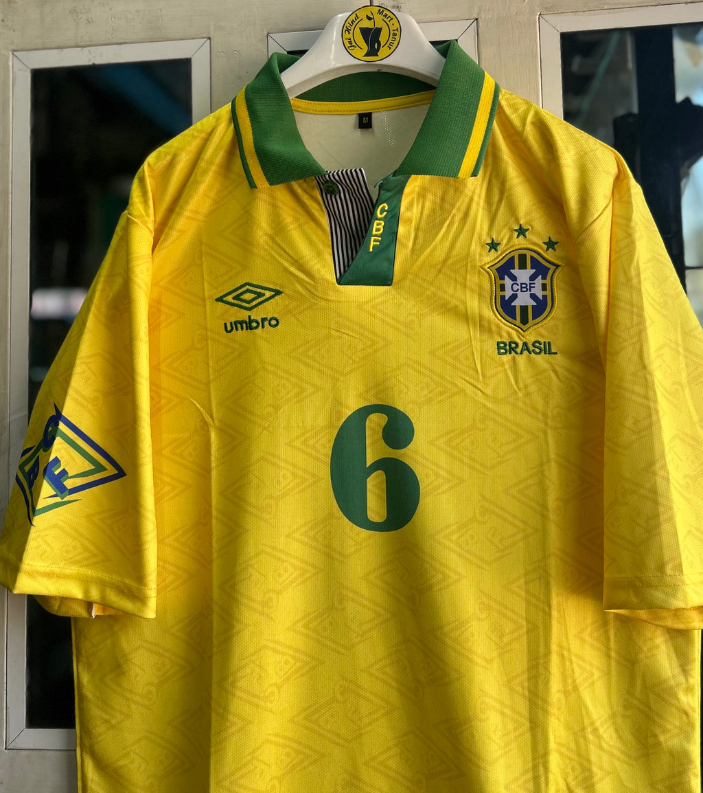 BRAZIL 1992 HOME JERSEY, FIVE SLEEVE POLO EMBROIDERY