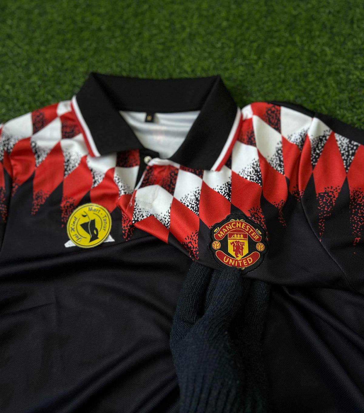 MAN UNITED STADIUM JERSEY BLACK, HALF SLEEVE POLO EMBROIDERY