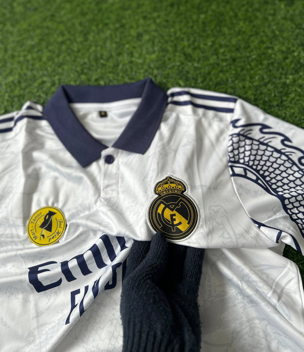 REAL MADRID SPECIAL EDITION DRAGON WHITE JERSEY, HALF SLEEVE  POLO EMBROIDERY