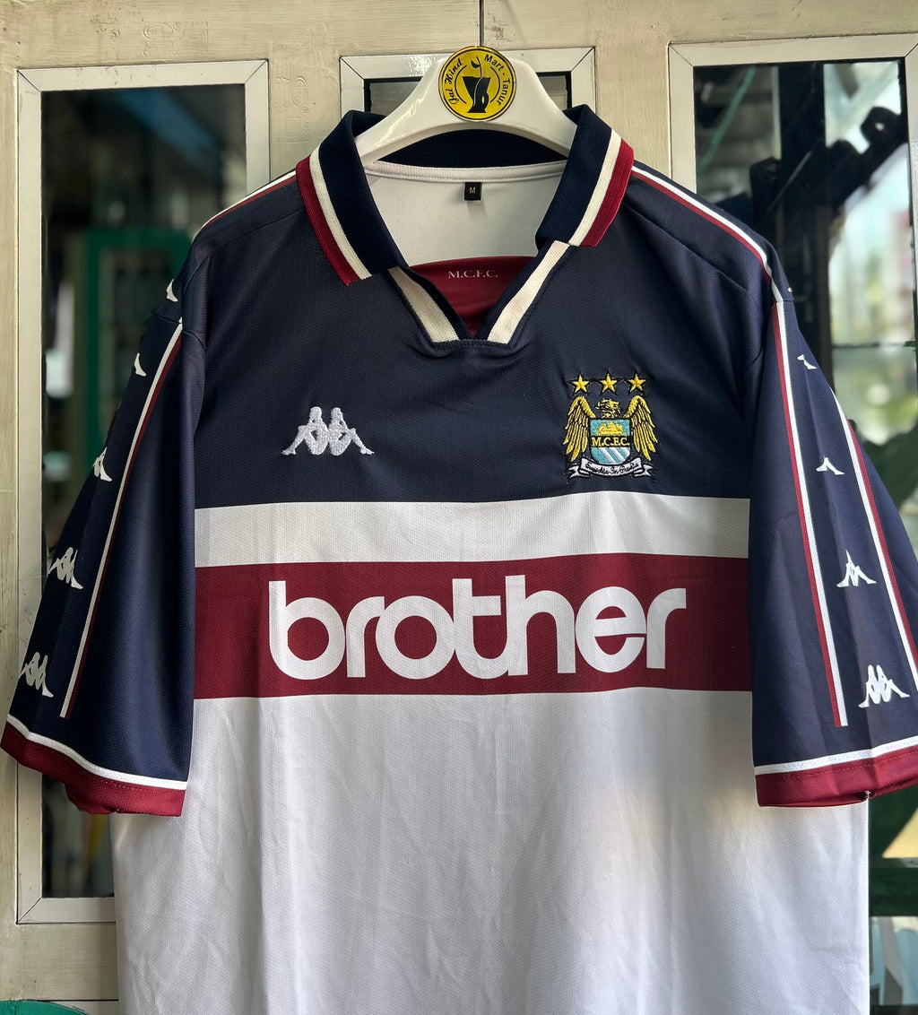 MAN CITY 1997-98 AWAY JERSEY, FIVE SLEEVE POLO EMBROIDERY