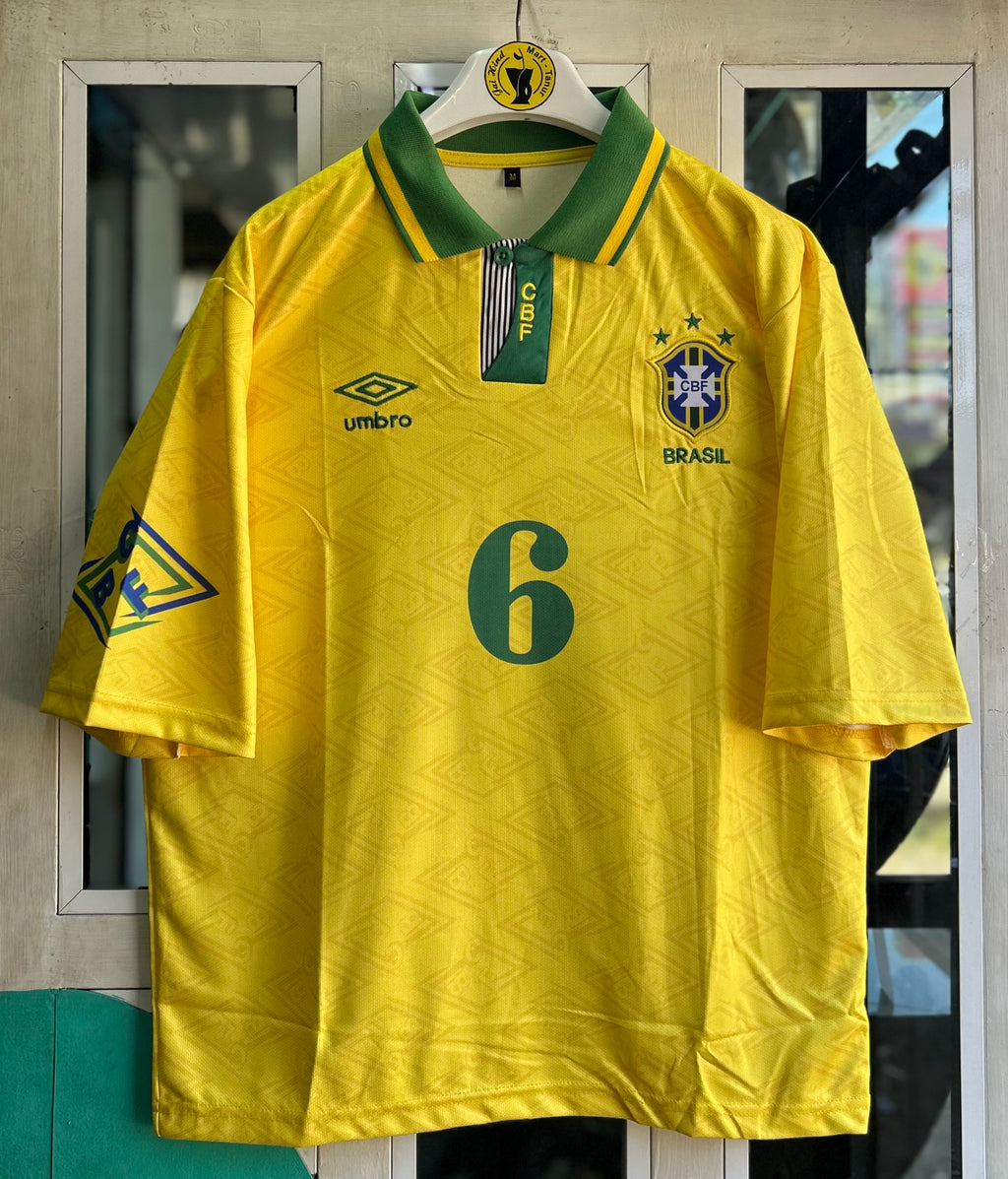 BRAZIL 1992 HOME JERSEY, FIVE SLEEVE POLO EMBROIDERY