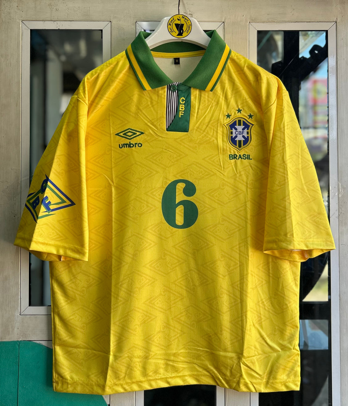 BRAZIL 1992 HOME JERSEY, FIVE SLEEVE POLO EMBROIDERY