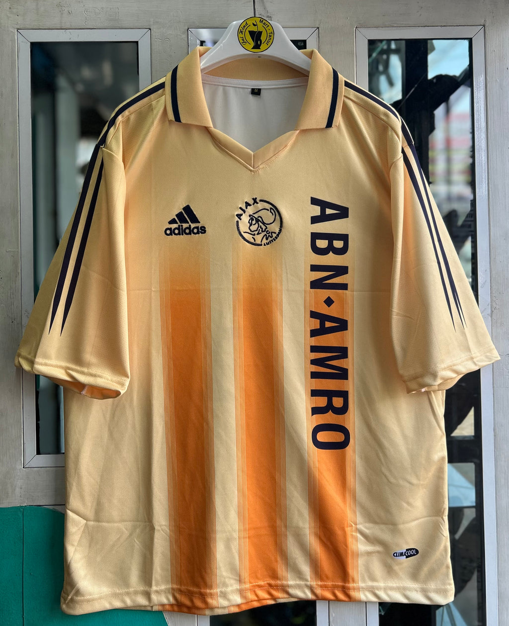 AJAX 2004-05 AWAY JERSEY, FIVE SLEEVE POLO EMBROIDERY