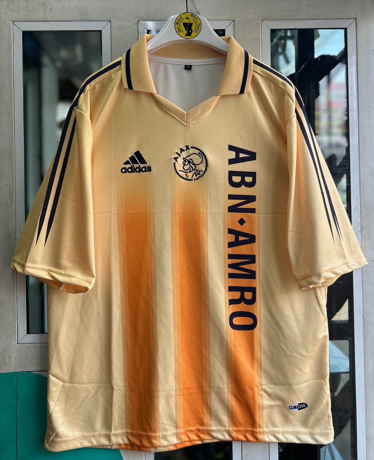 AJAX 2004-05 AWAY JERSEY, FIVE SLEEVE POLO EMBROIDERY