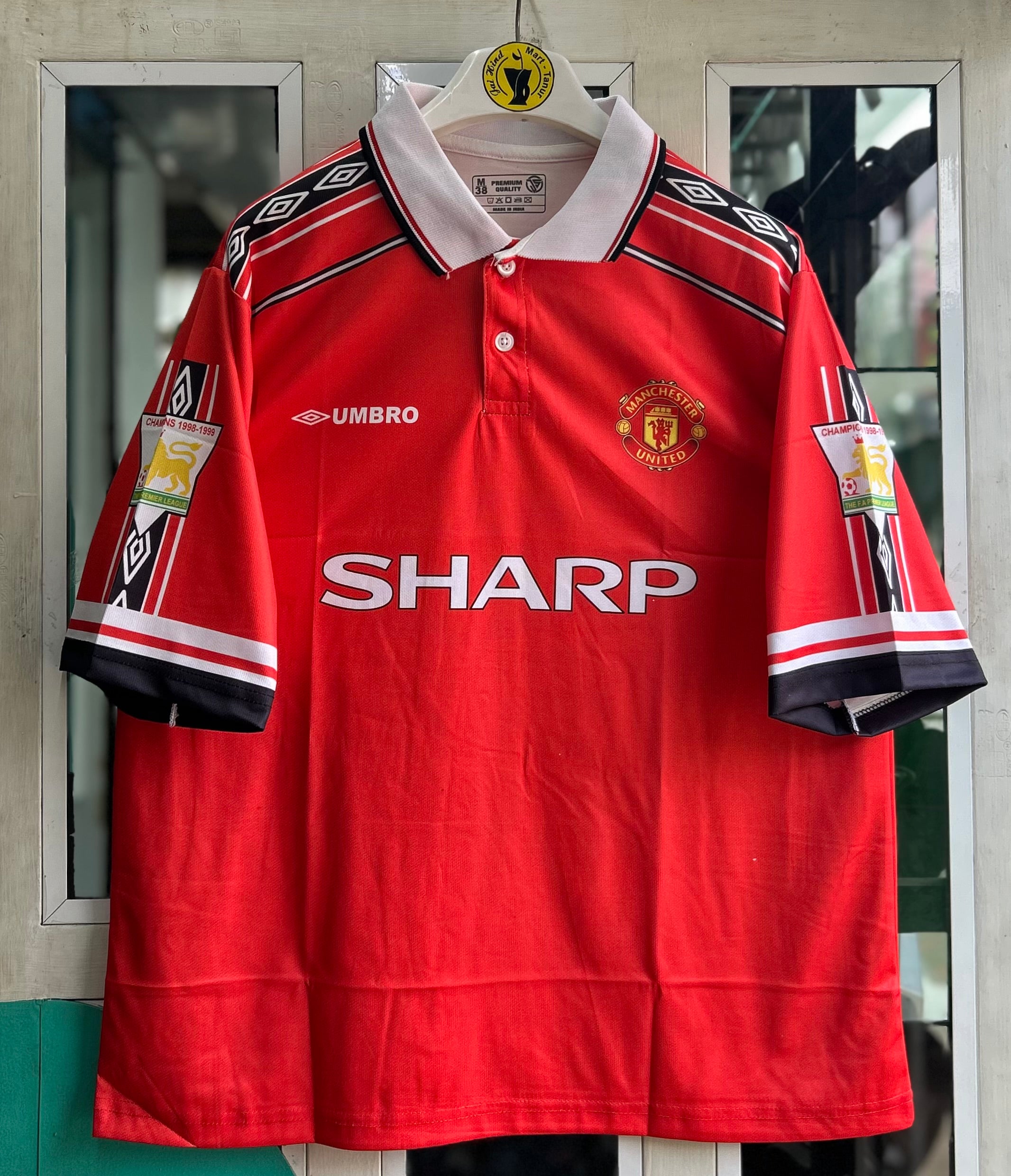 MAN UNITED 1998-99 HOME KIT, FIVE SLEEVE POLO  SUBLIMATION