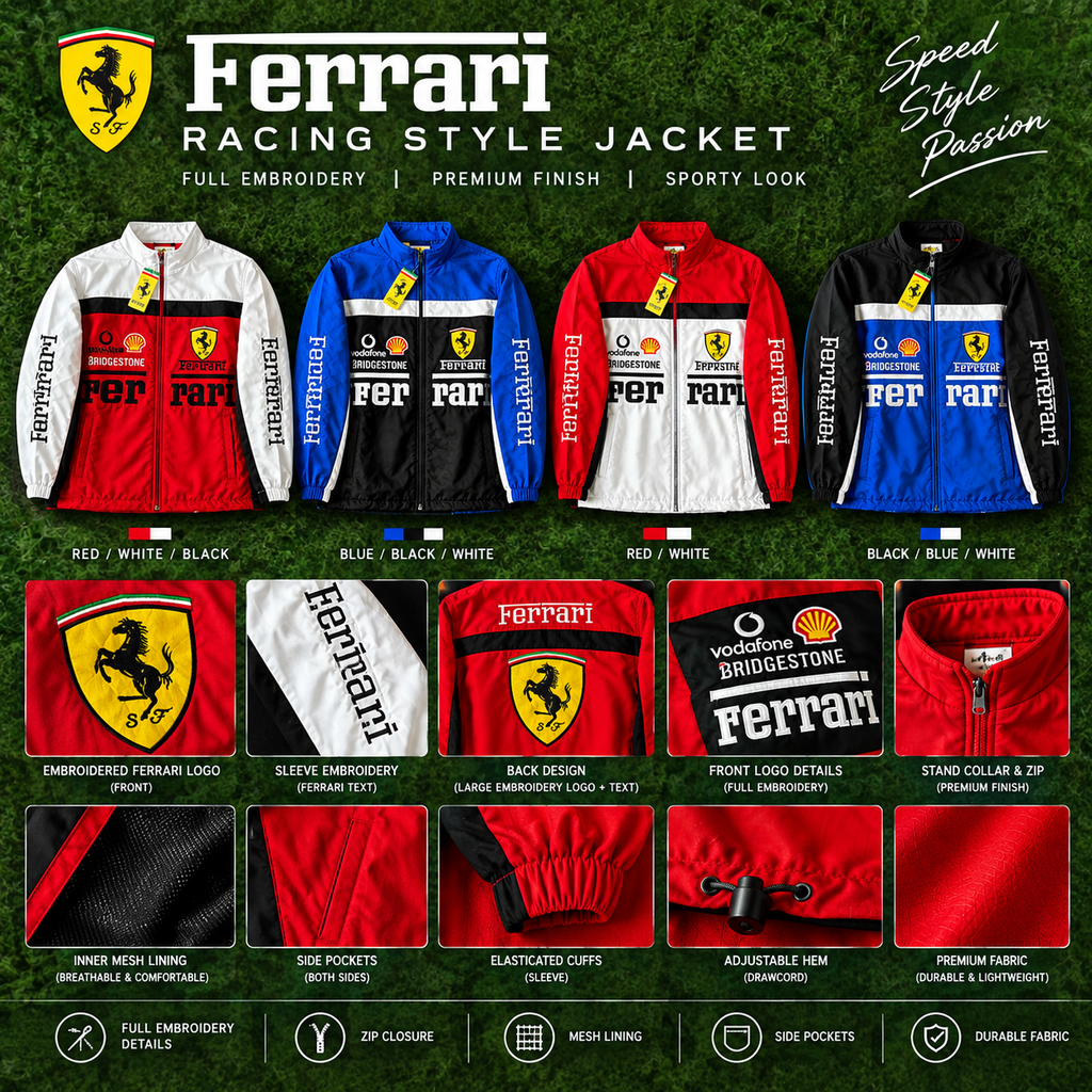 IMPORTED ZIPPER JACKET, FERRARI EDITION, FULL LOGO EMBROIDERY