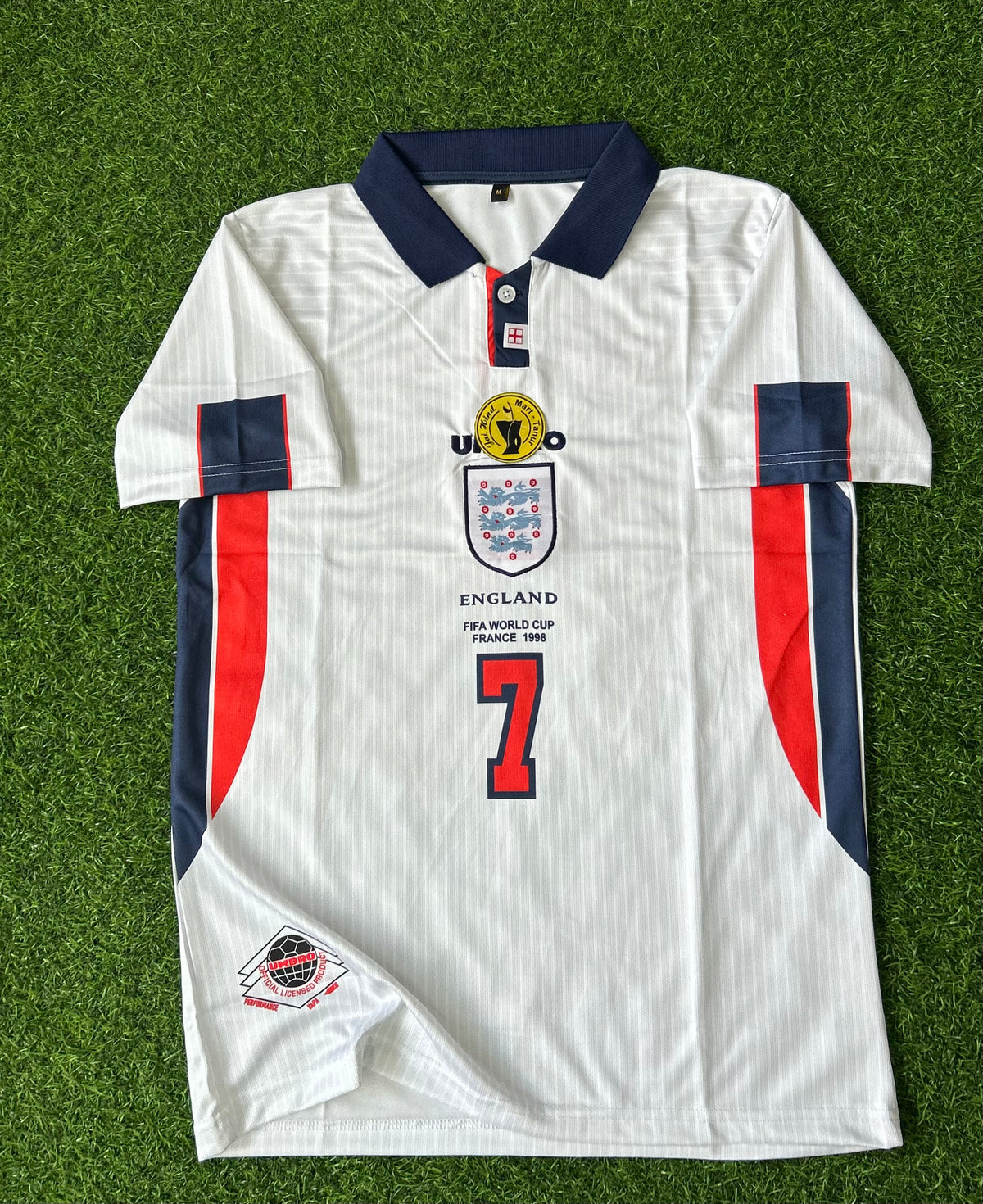 ENGLAND 1998 HOME JERSEY, HALF SLEEVE POLO EMBROIDERY