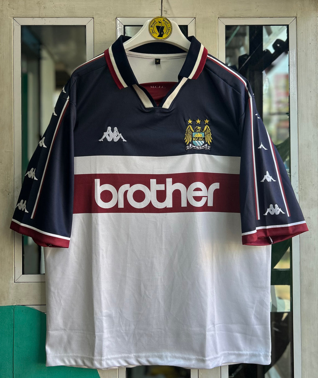 MAN CITY 1997-98 AWAY JERSEY, FIVE SLEEVE POLO EMBROIDERY