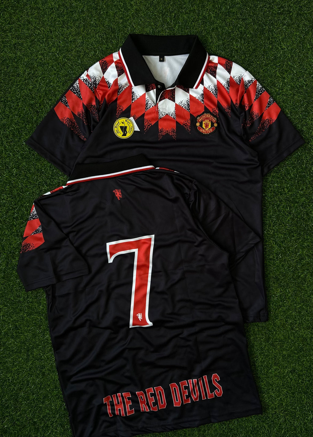 MAN UNITED STADIUM JERSEY BLACK, HALF SLEEVE POLO EMBROIDERY