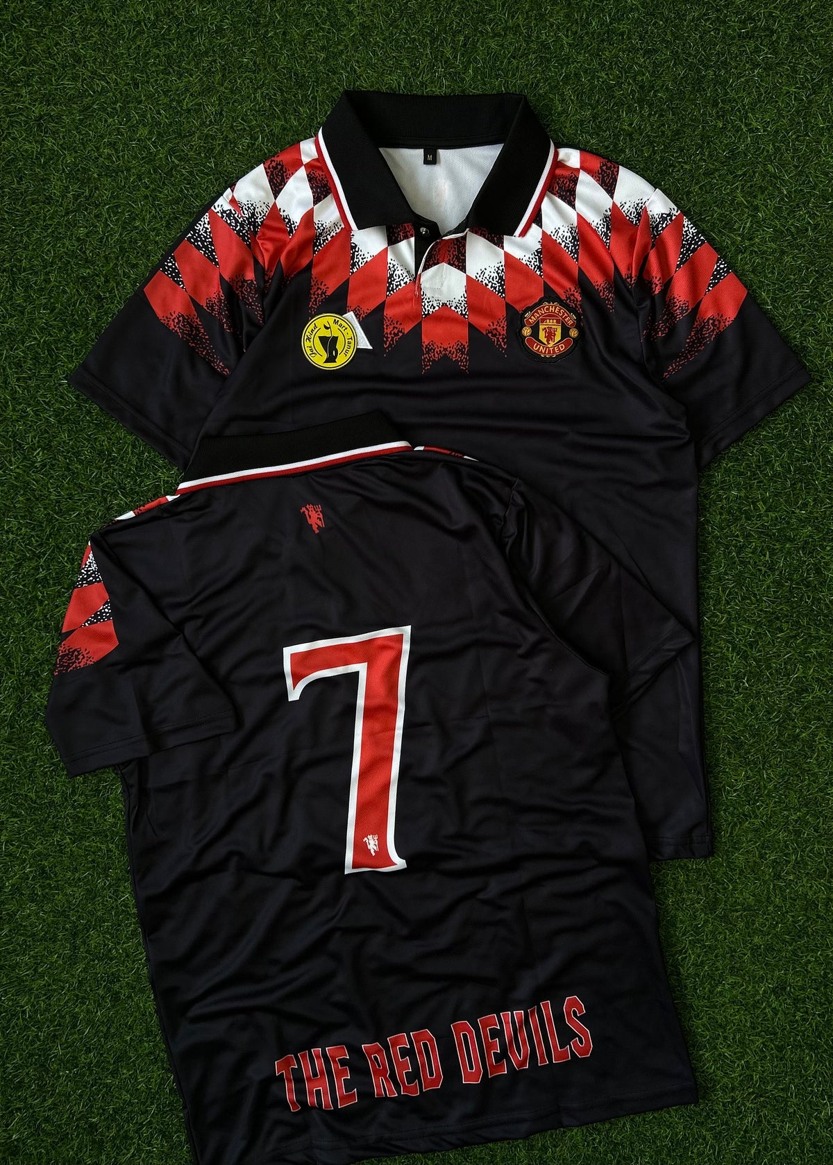 MAN UNITED STADIUM JERSEY BLACK, HALF SLEEVE POLO EMBROIDERY