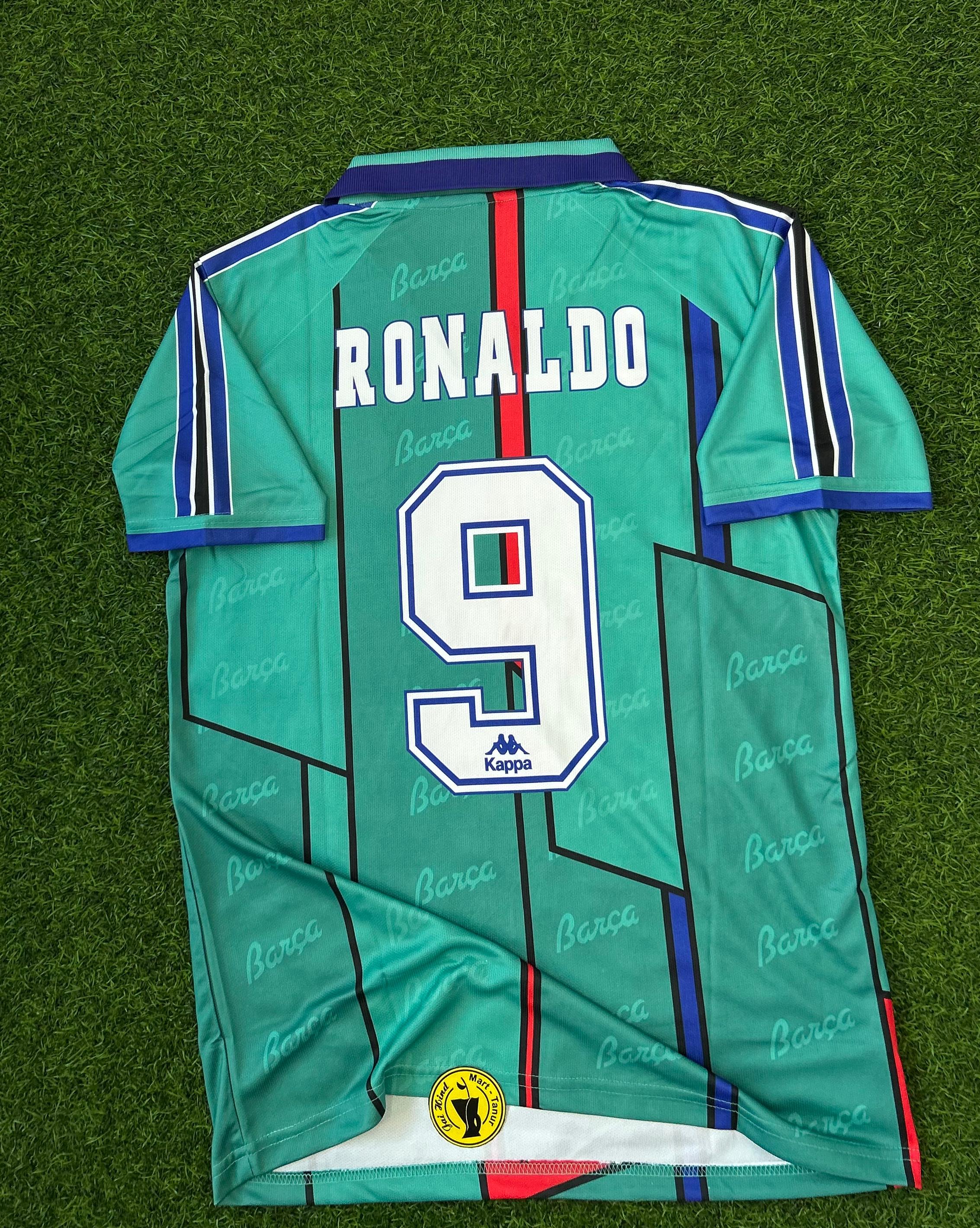 FC BARCELONA 1995–97 AWAY KIT – RONALDO Retro Polo T-Shirt (Half Sleeve, Embroidered)