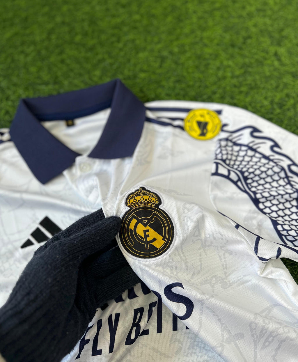 REAL MADRID – SPECIAL EDITION WHITE DRAGON Retro Polo T-Shirt (Half Sleeve, Embroidered)