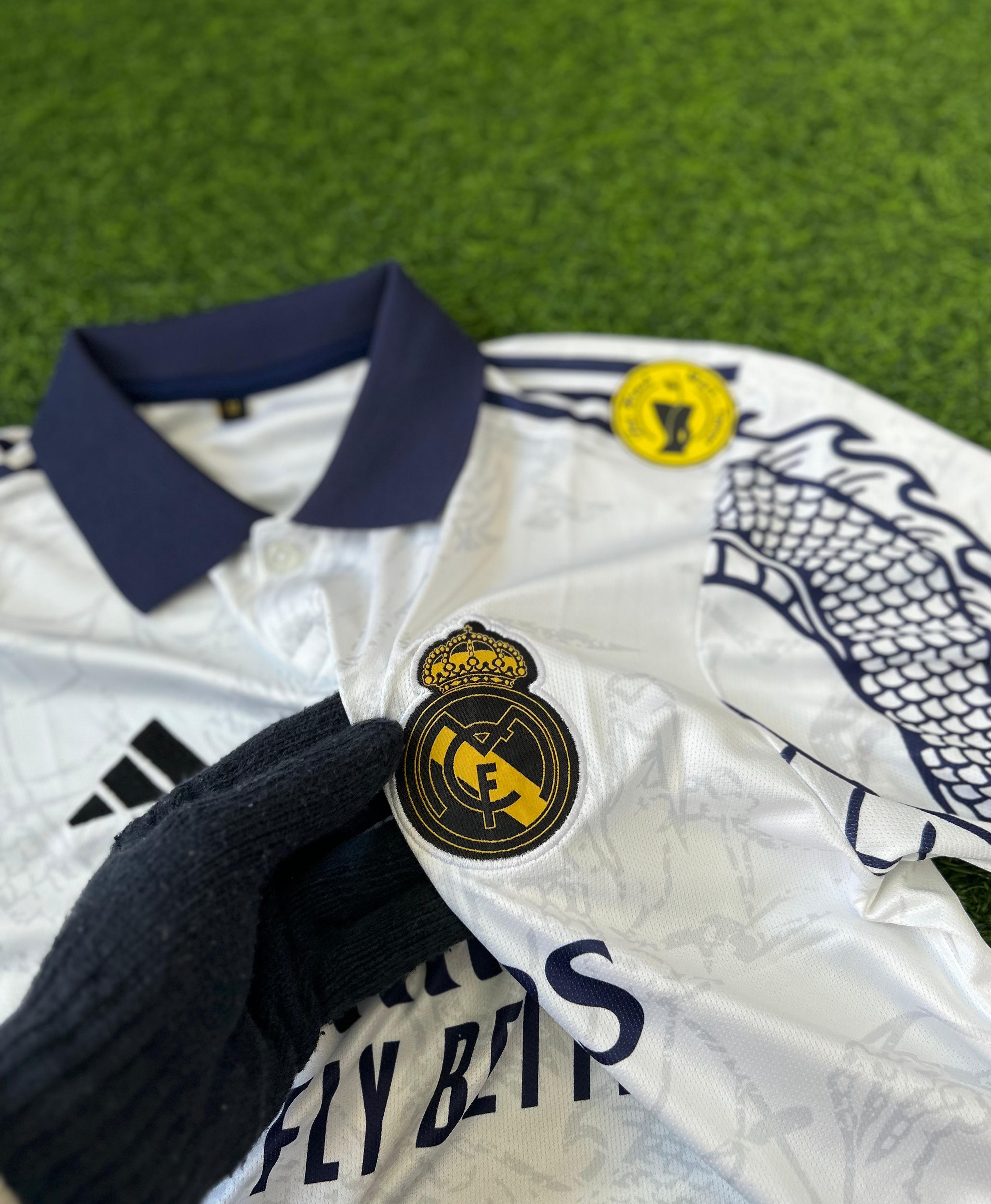 REAL MADRID – SPECIAL EDITION WHITE DRAGON Retro Polo T-Shirt (Half Sleeve, Embroidered)