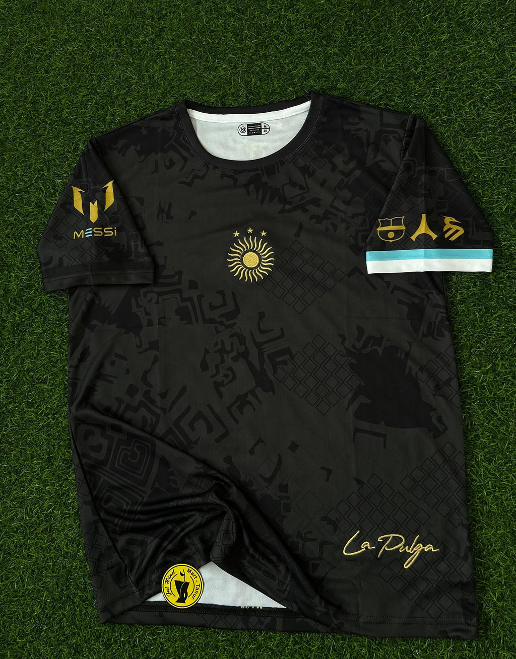 ARGENTINA GOAT LA PULGA SPECIAL EDITION BLACK JERSEY MESSI HALFSLEEVE EMBROILEDERY