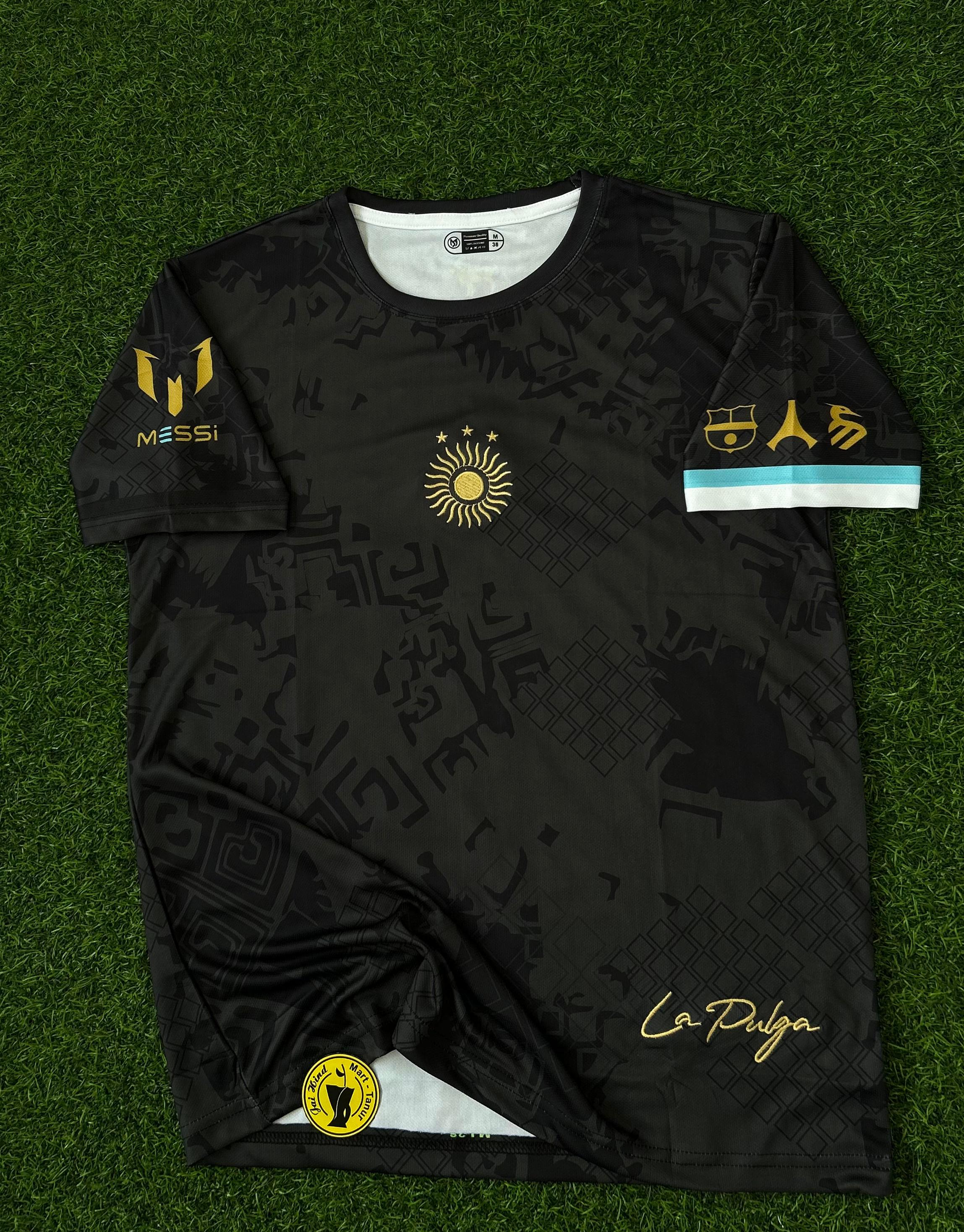 ARGENTINA GOAT LA PULGA SPECIAL EDITION BLACK JERSEY MESSI HALFSLEEVE EMBROILEDERY