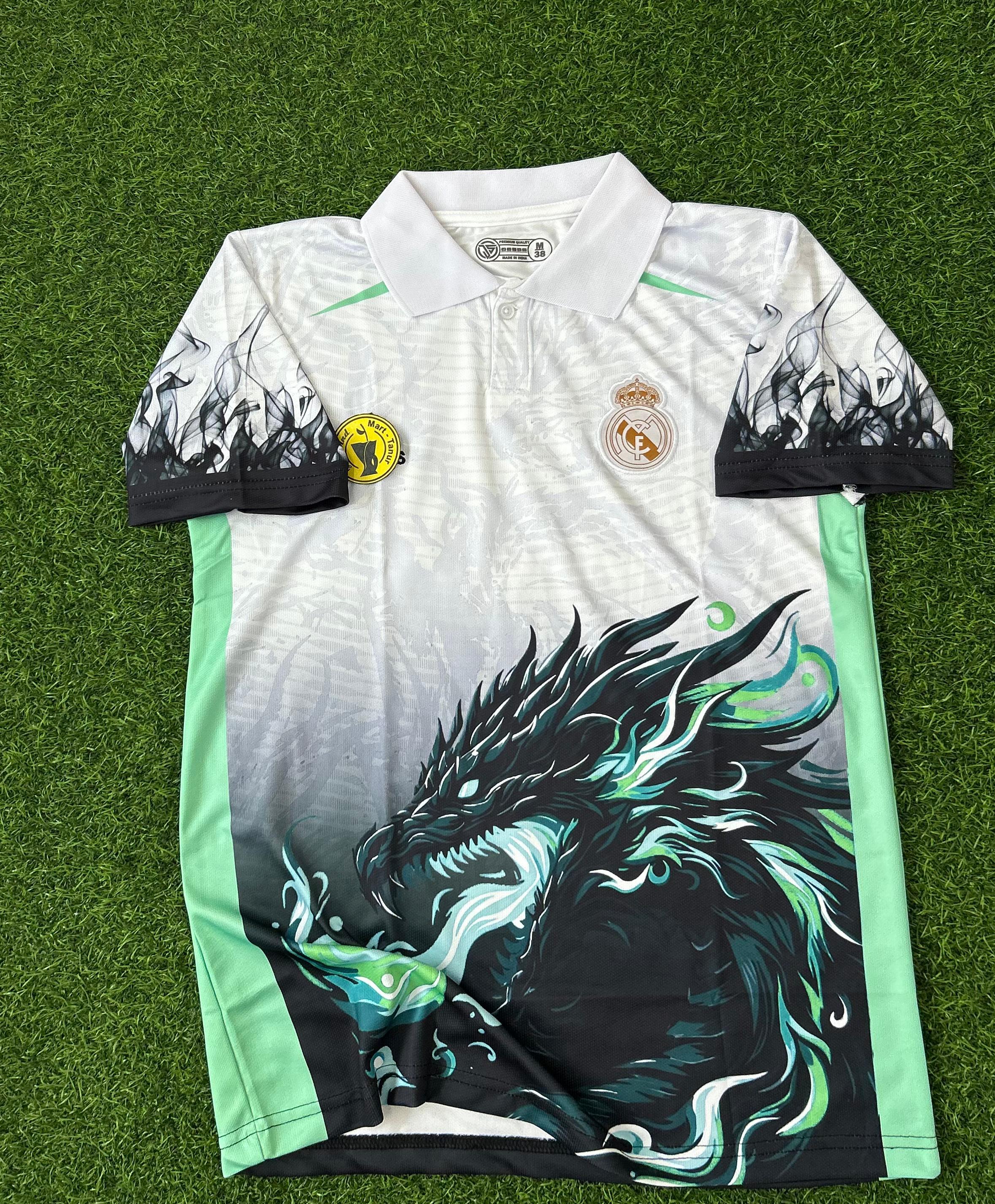 REAL MADRID SPECIAL EDITION  White Dragon 2025–26 Jersey  Half-Sleeve Polo T-Shirt (Embroidered)