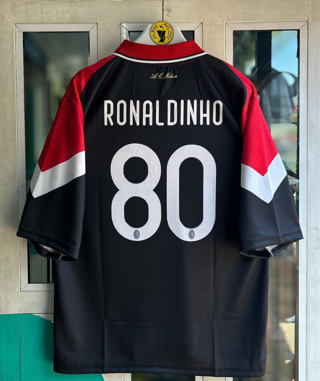 AC Milan Special Edition Kit – Ronaldinho Five-Sleeve Embroidered Polo (Retro Edition)