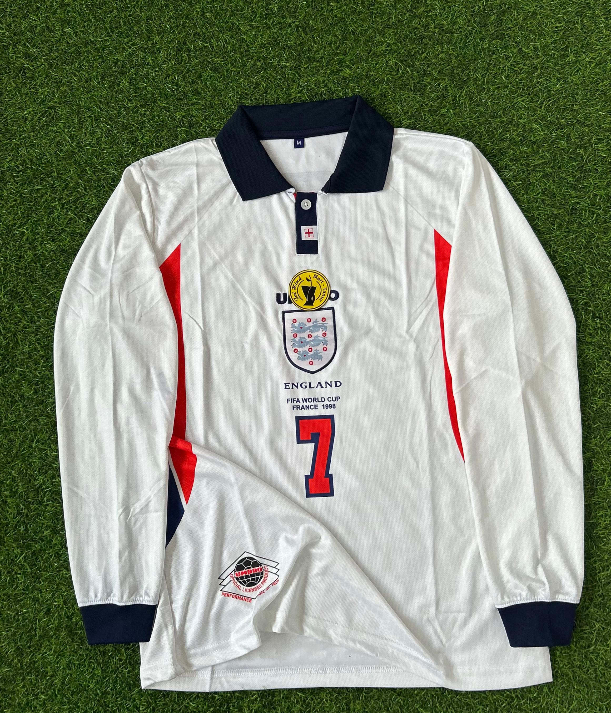 ENGLAND 1998 WORLD CUP HOME KIT BECKHAM FULLSLEEVE POLO EMBROILDERY