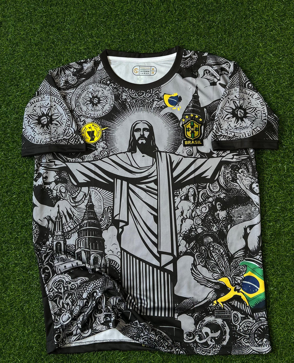 BRAZIL x JESUS BLACK KIT 2025. HALFSLEEVE EMBROIDERY