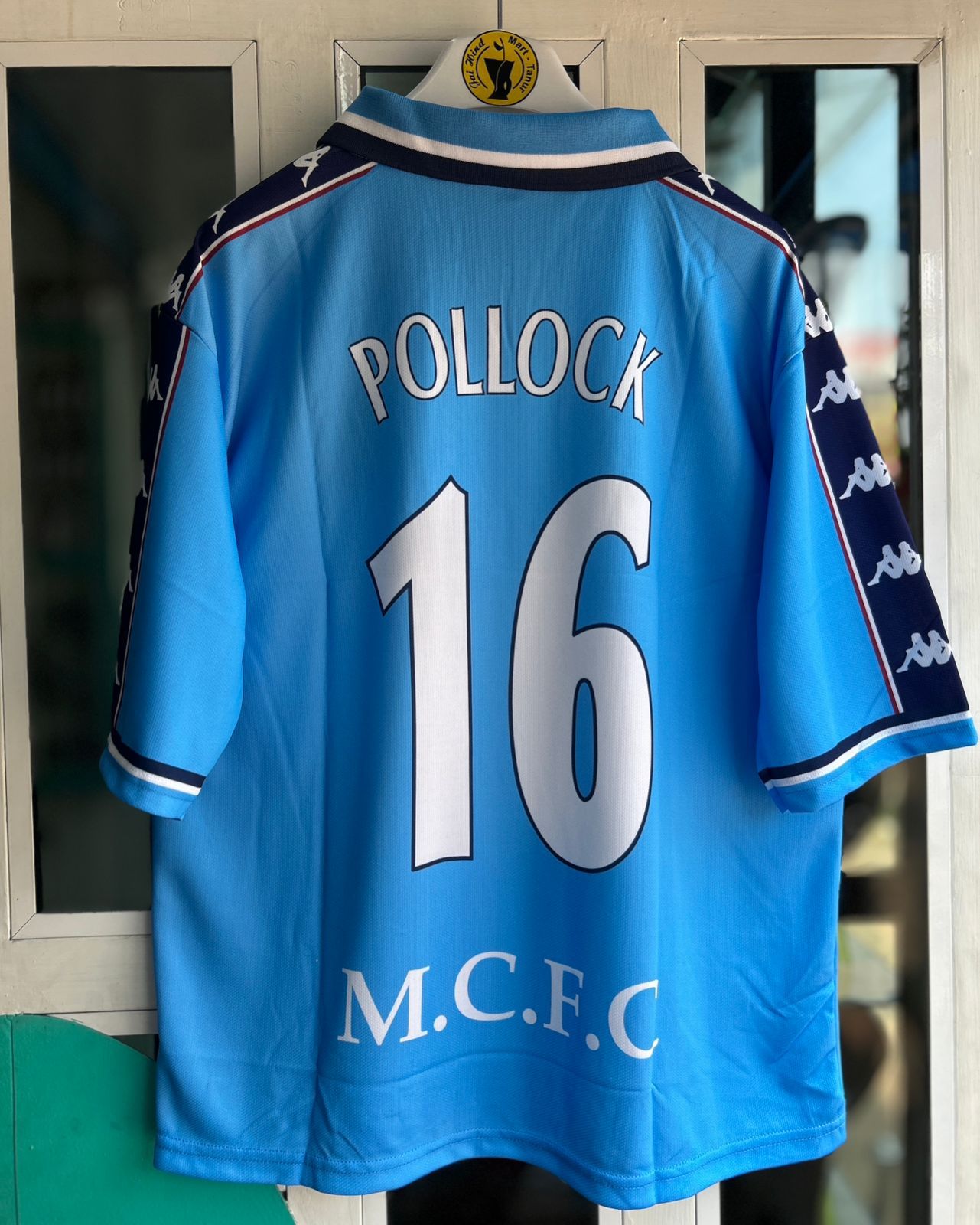 MAN CITY 1997-99 HOME KIT, FIVESLEEVE POLO EMBROIDERY