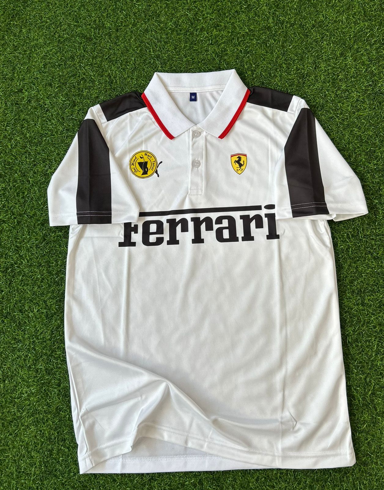 F1 FERRARI WHITE, HALFSLEEVE POLO SUBLIMATION(SIGNATURE)