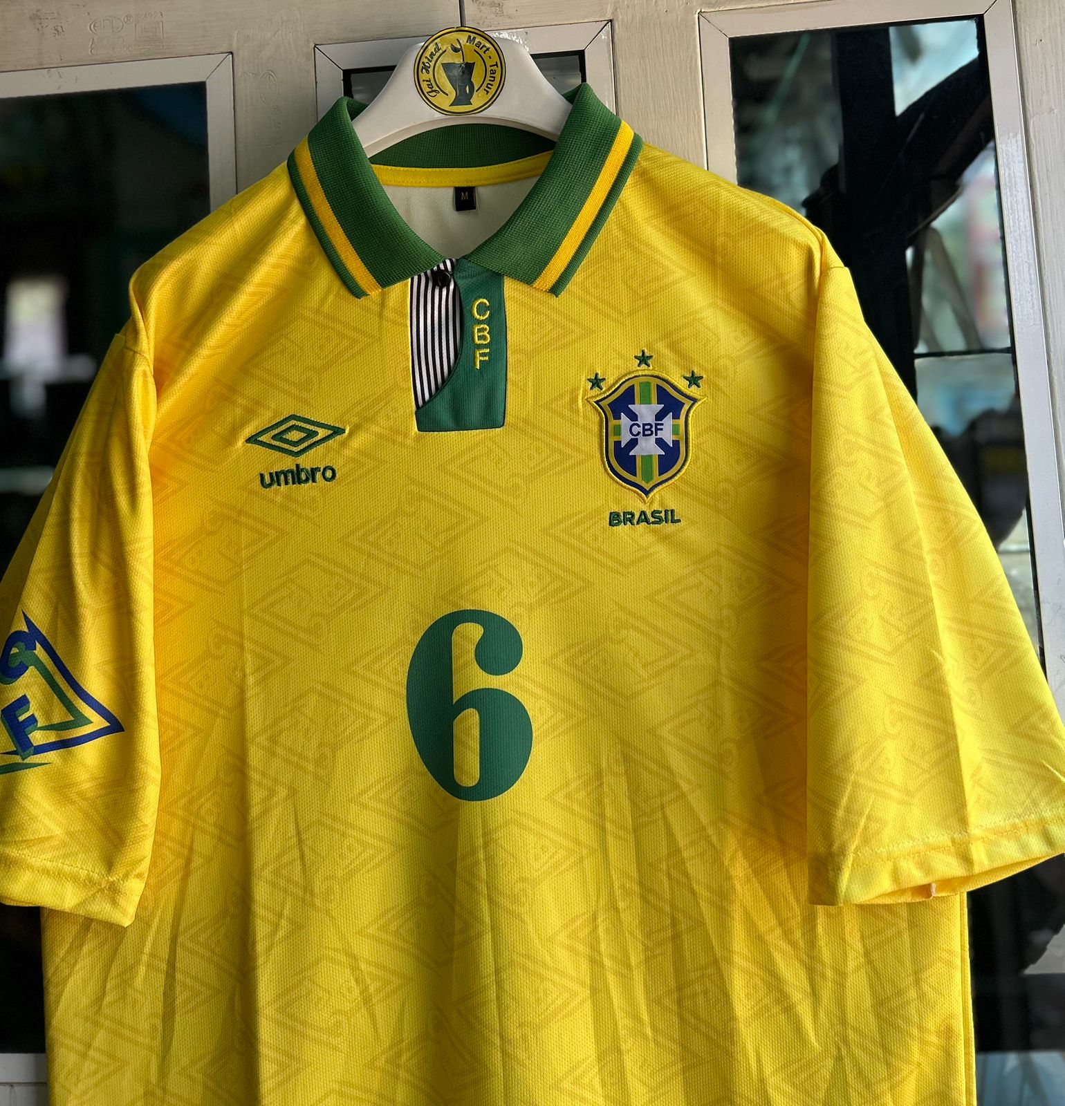 BRAZIL 1992 HOME KIT, FIVE SLEEVE POLO EMBROIDERY (SIGNATURE)