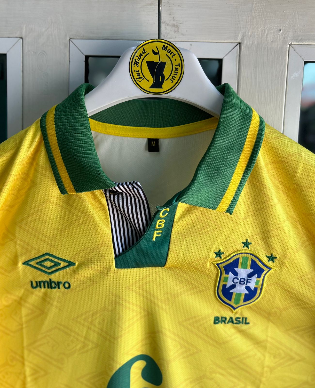 BRAZIL 1992 HOME KIT, FIVE SLEEVE POLO EMBROIDERY (SIGNATURE)
