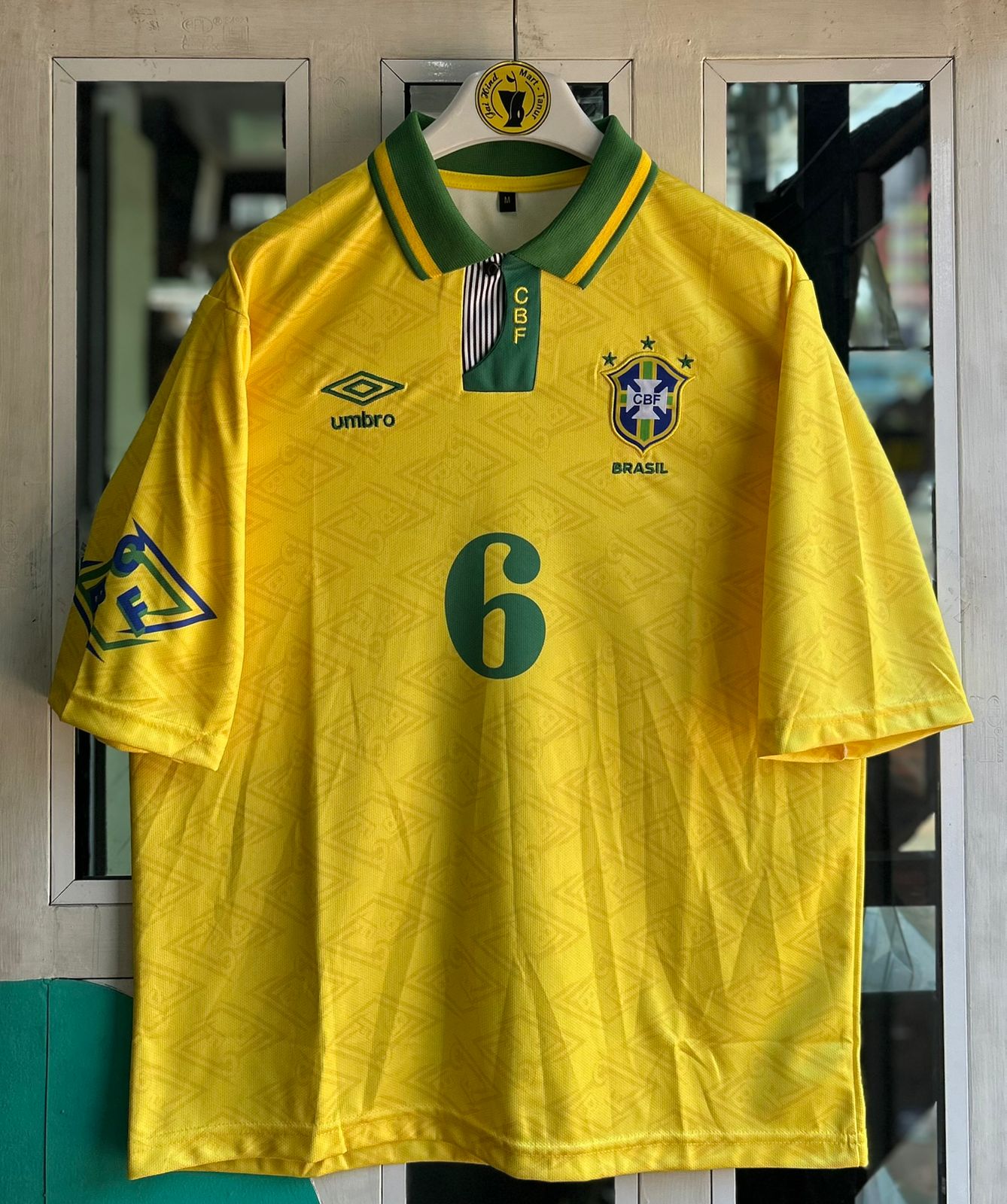 BRAZIL 1992 HOME KIT, FIVE SLEEVE POLO EMBROIDERY (SIGNATURE)