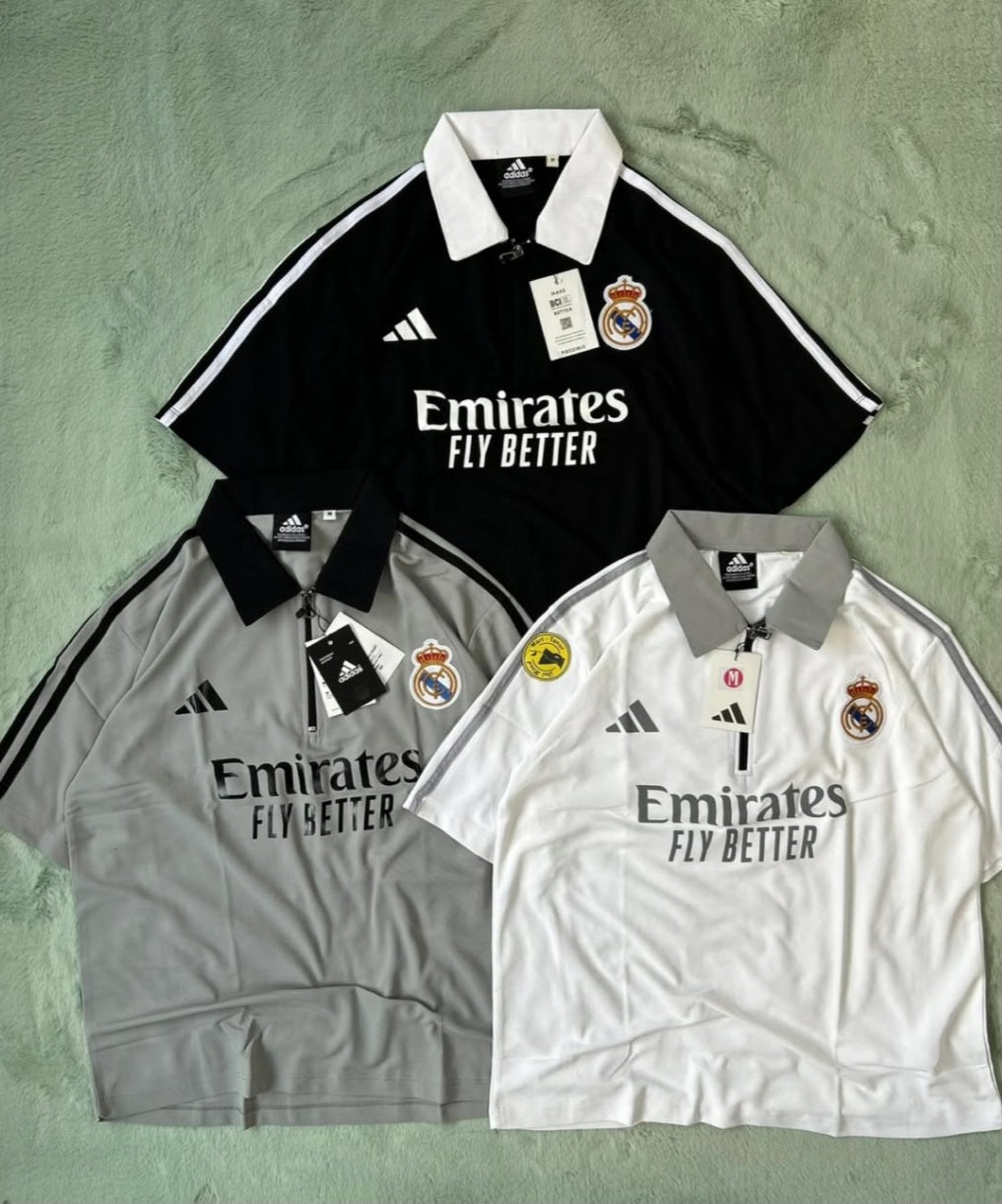 PRIMIUM FIVESLEEVE T-SHIRT. POLO EMBROIDERY,REAL MADRID LOGO