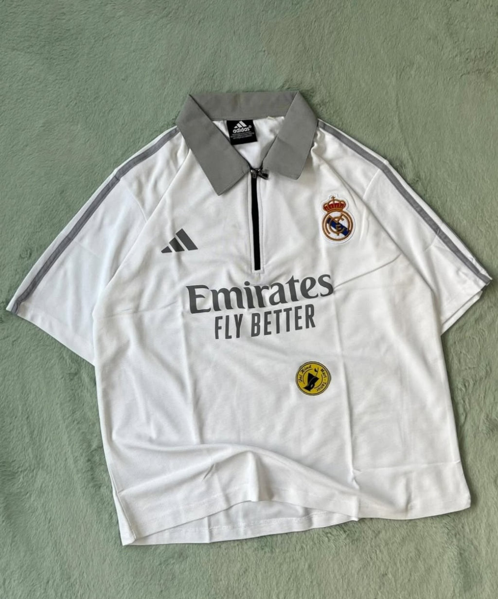PRIMIUM FIVESLEEVE T-SHIRT. POLO EMBROIDERY,REAL MADRID LOGO